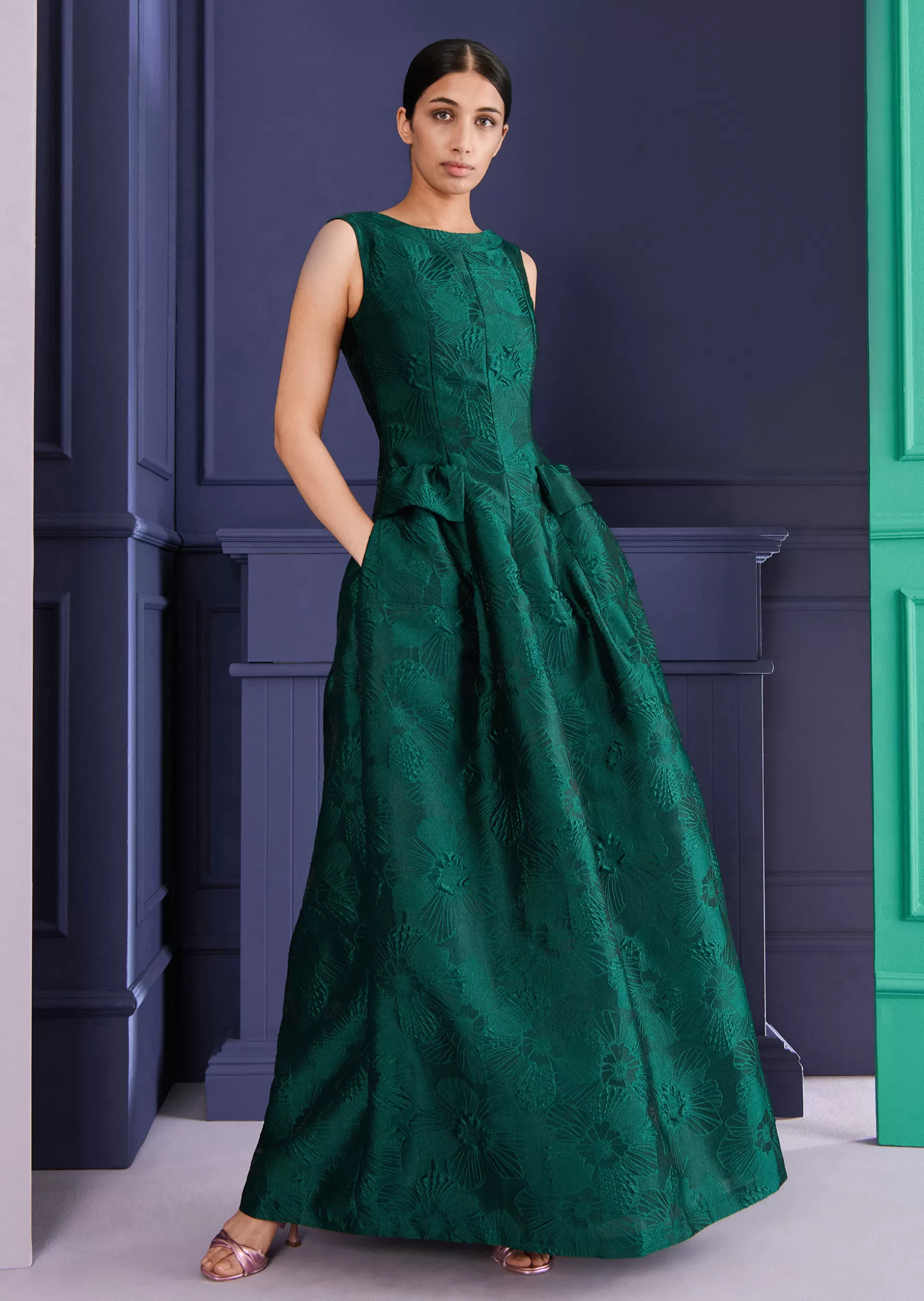 Long Dresses-Talbot Runhof Ball Gown Gozania4 Cypressgreen