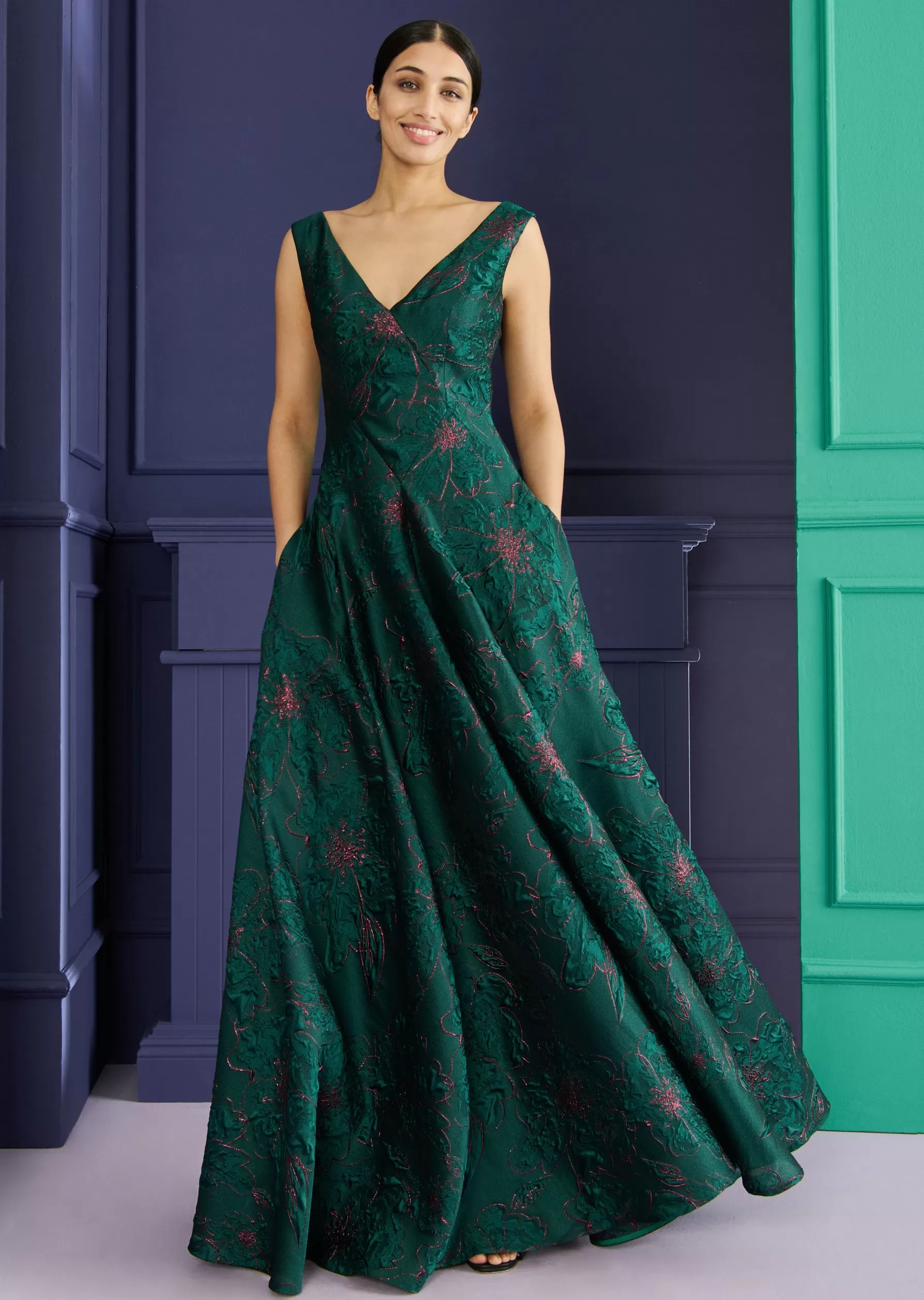 Long Dresses-Talbot Runhof Ball Gown Tottori10 Cypressgreen