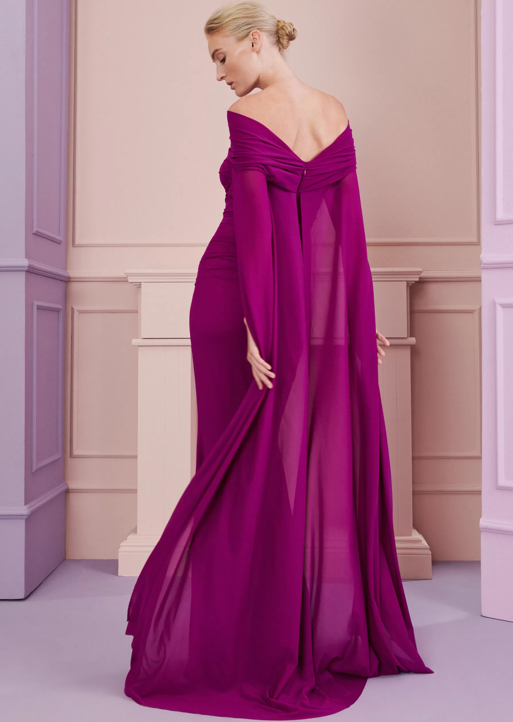 Long Dresses-Talbot Runhof Evening Dress Bortolo4 Fuchsiapink