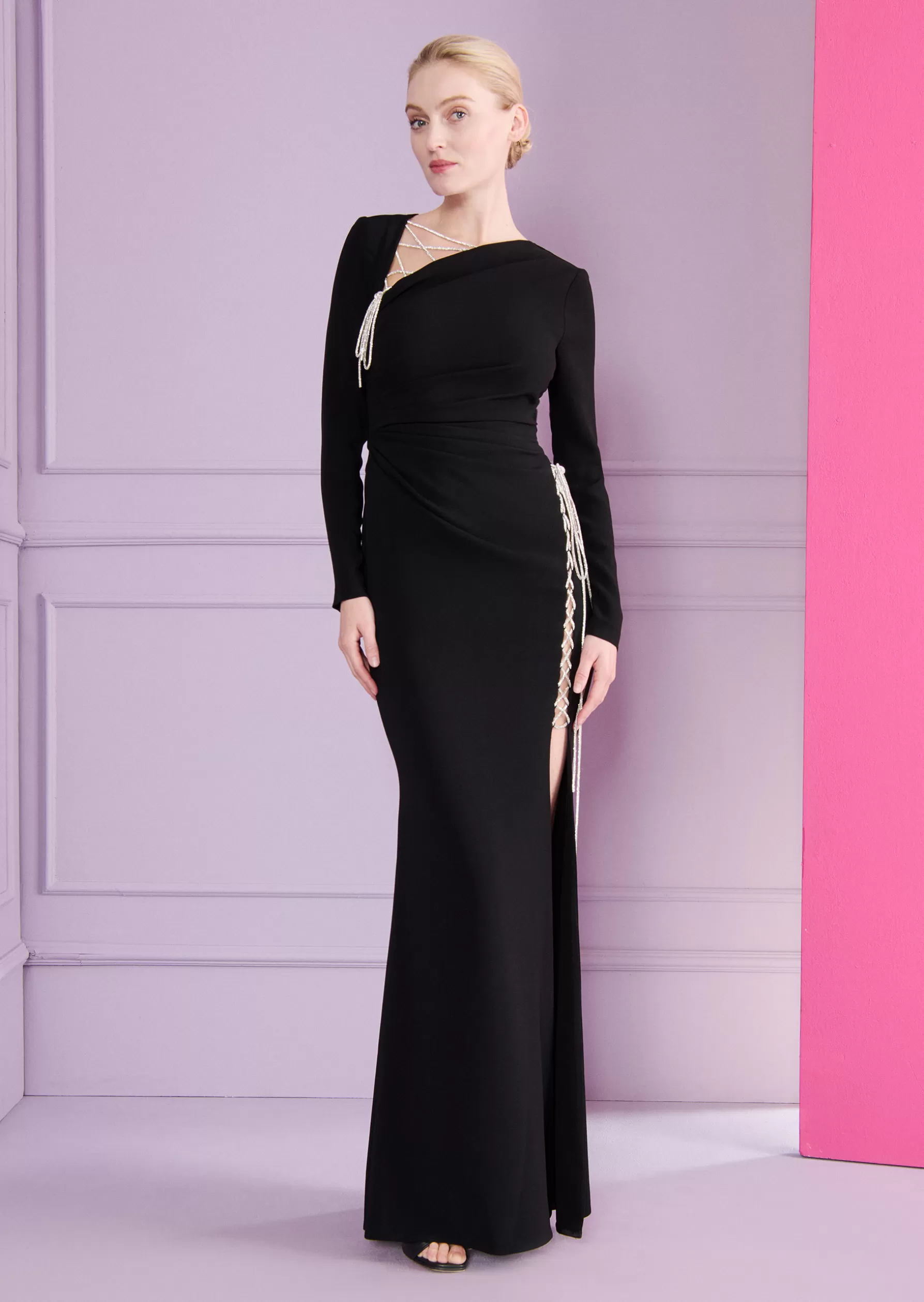 Long Dresses-Talbot Runhof Evening Dress OL0758-01 UT15 999 Black