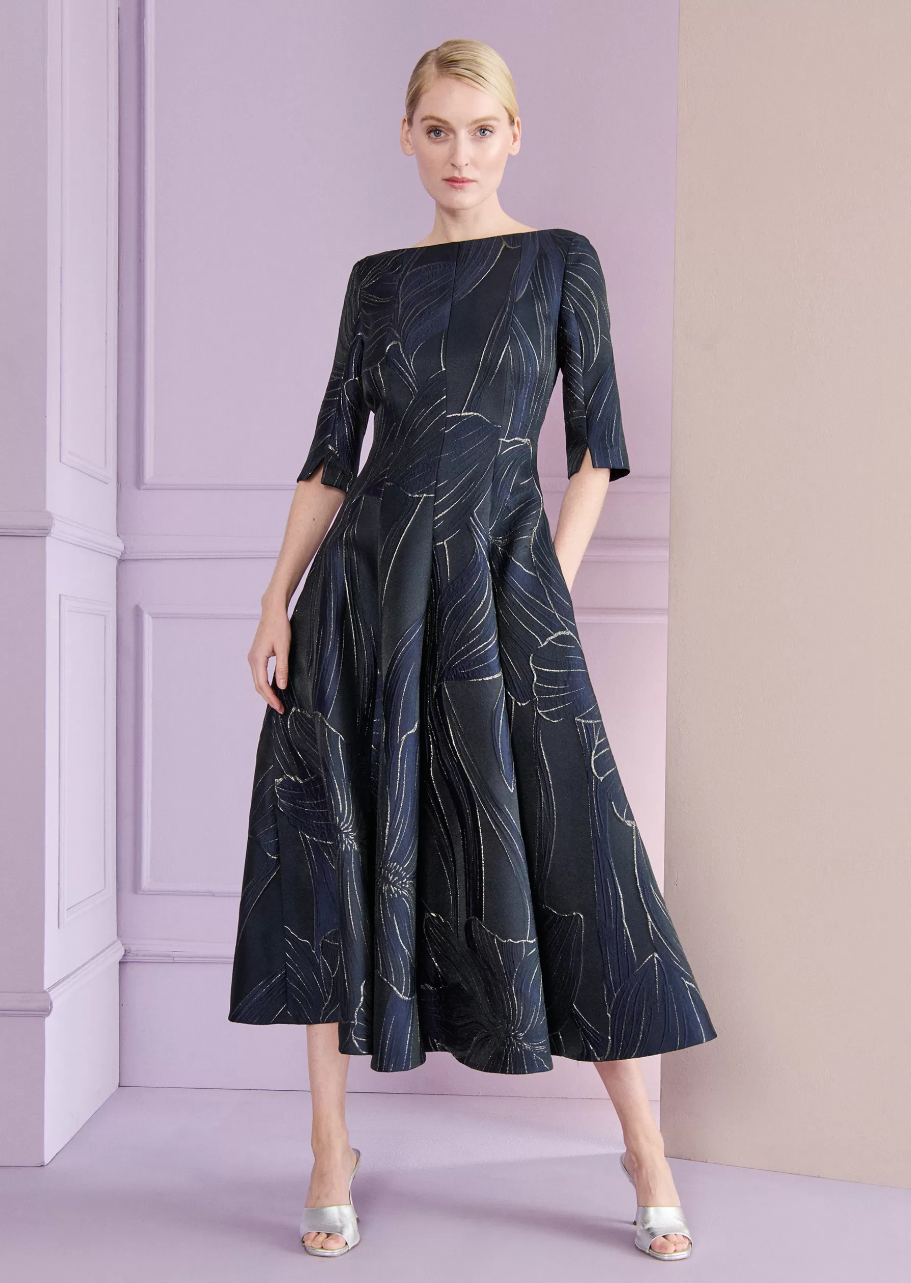 Midi Dresses-Talbot Runhof Midi Dress Bogna5 Royalnavyblue