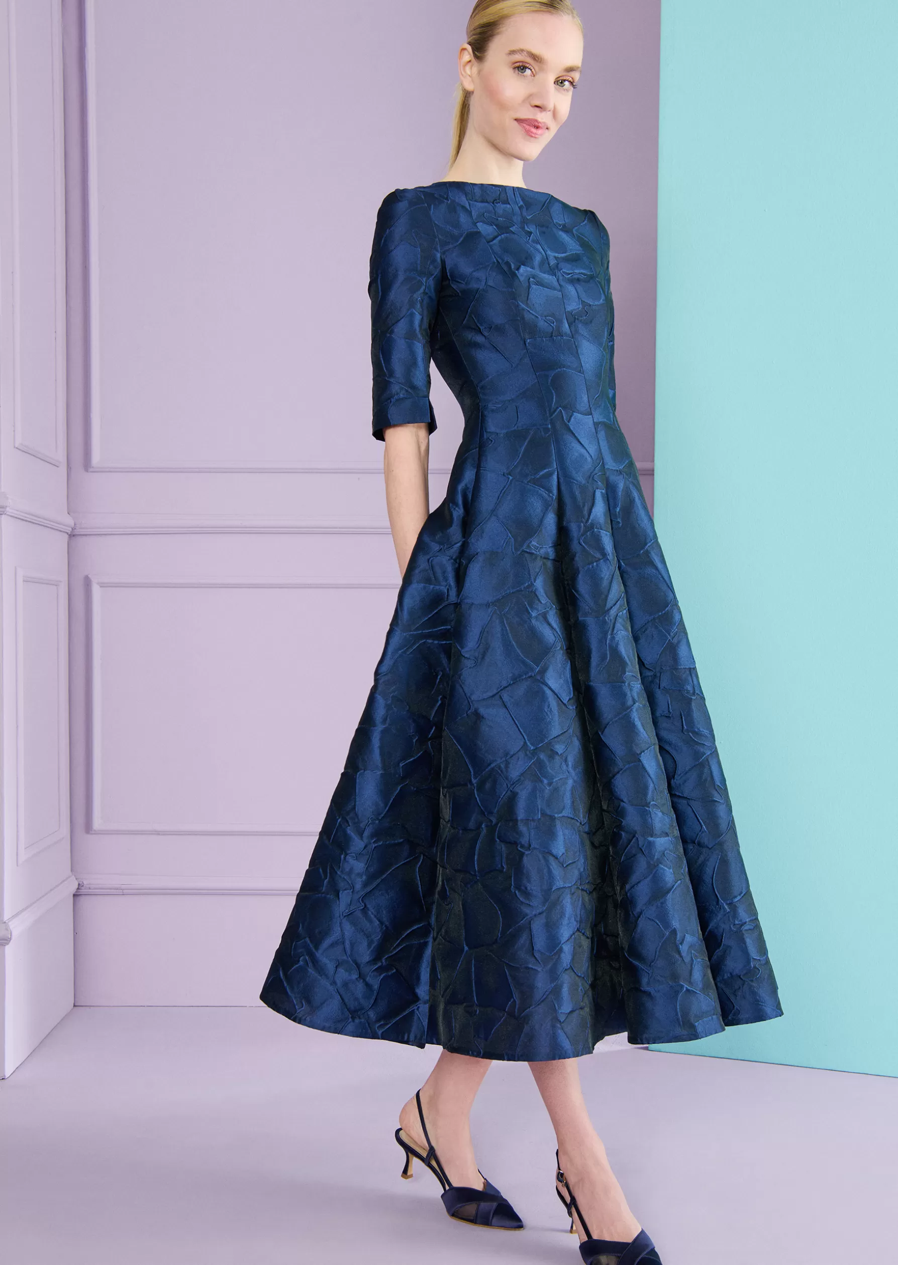 Midi Dresses-Talbot Runhof Midi Dress Bogna5 Royalnavyblue