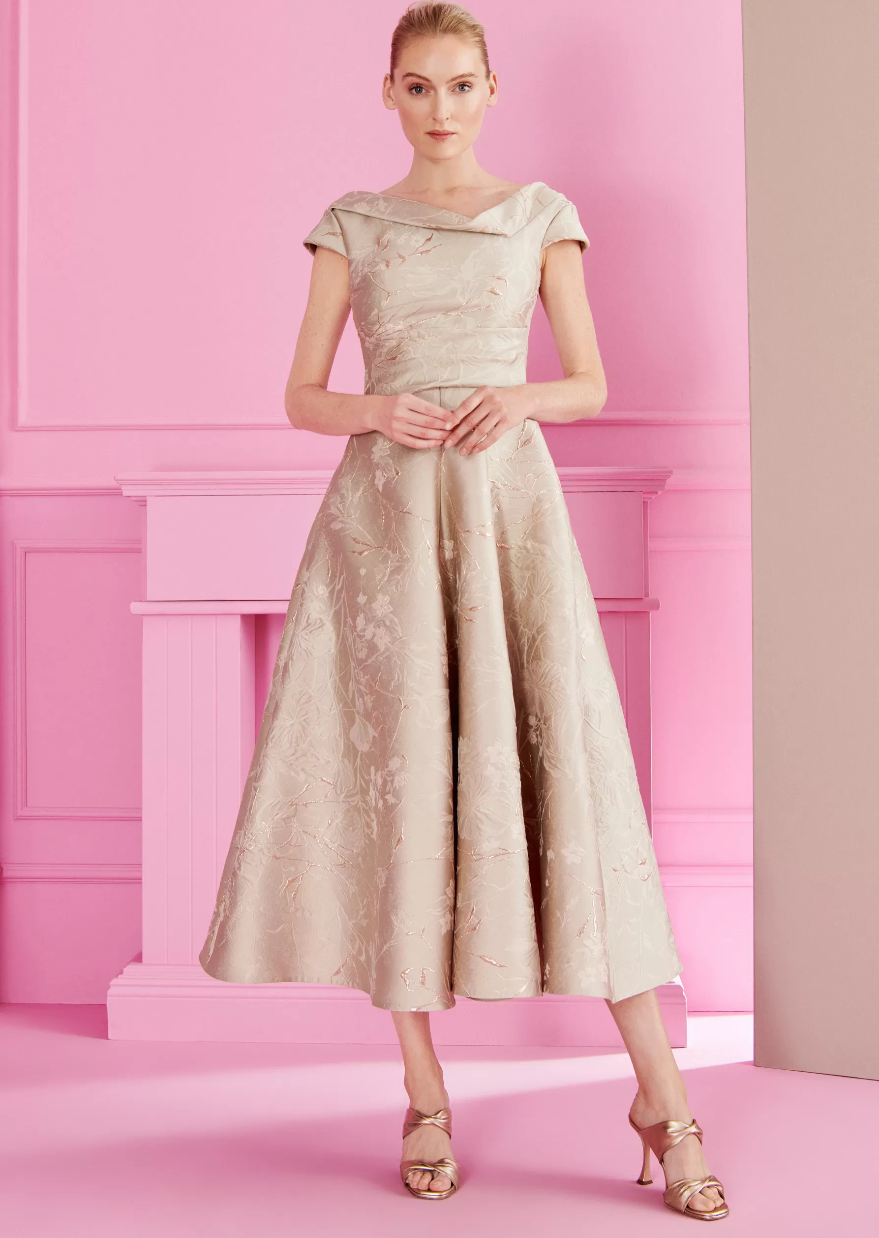 Midi Dresses-Talbot Runhof Midi Dress Kobold2 Icegold