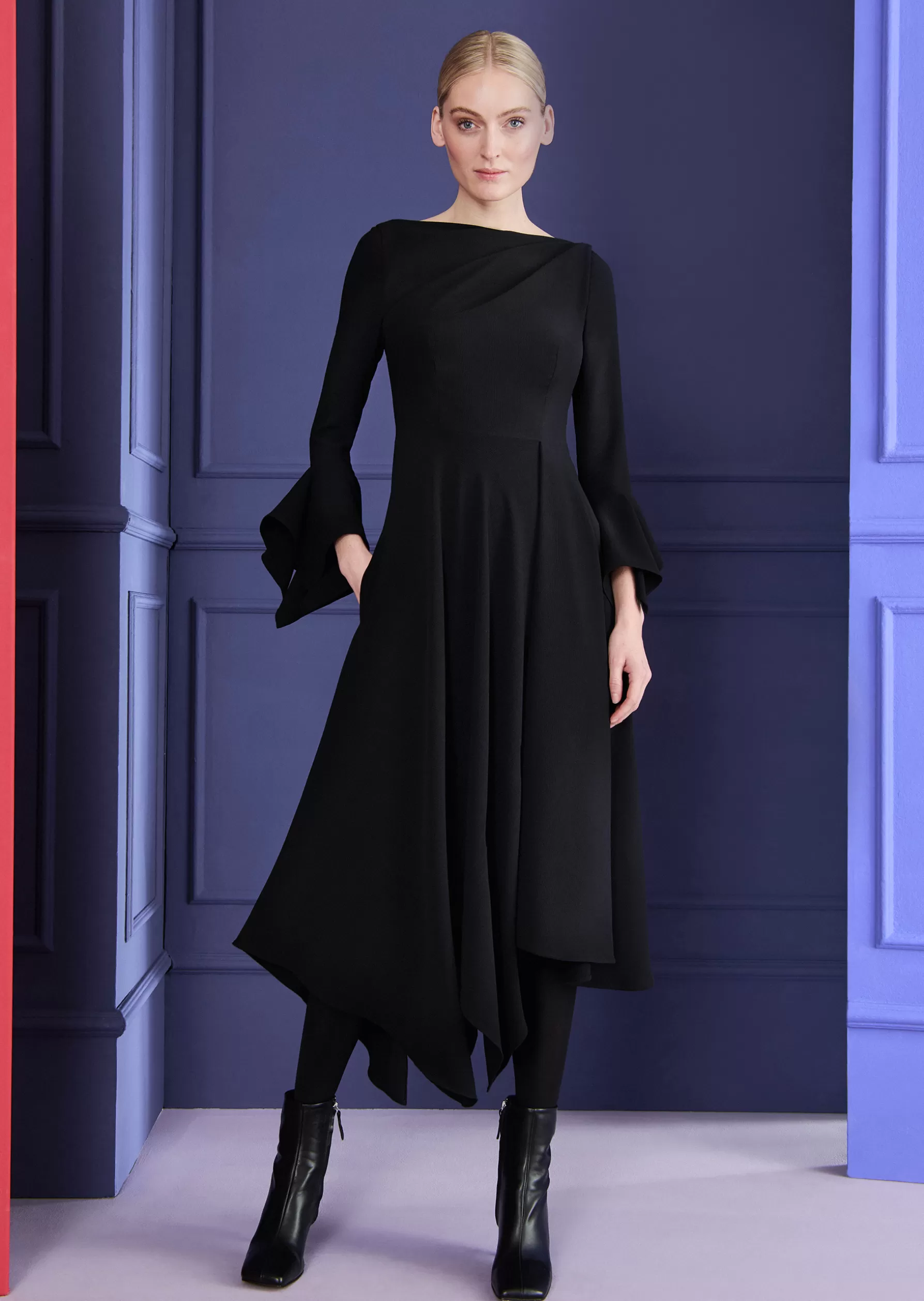 Midi Dresses-Talbot Runhof Midi Dress Mosul1 Black